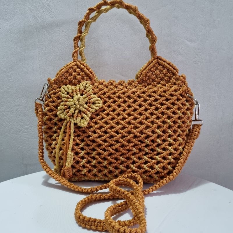 Tas Tali kur selempang/ Tas bunga hendel/ Tas mawar timbul/ Grosir tas kur/ Grosir tas rajut tali ku