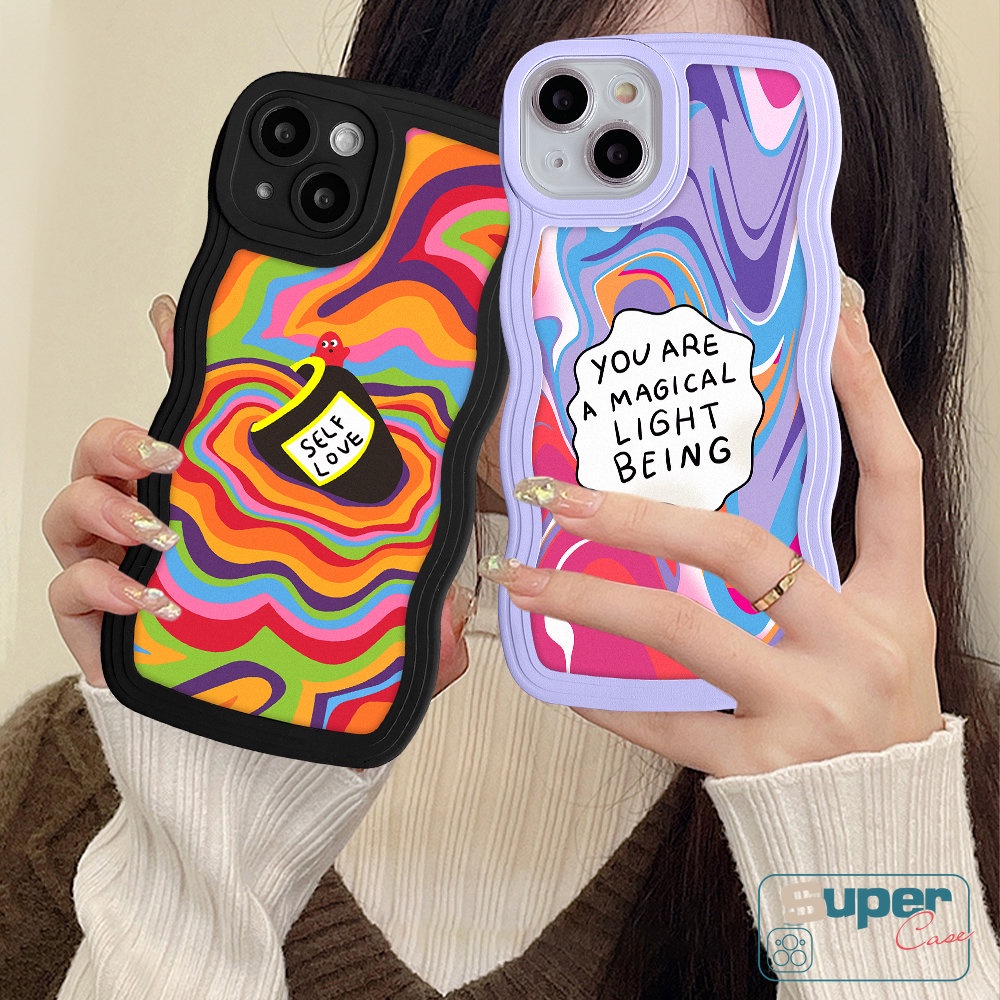 Case Untuk Realme C55 C35 C25 C15 5 5i 5s 6i C12 C21Y C25Y C11 C20 C25s C11 2021 C20A C1 C3 Casetify Cat Air Label Love Self Colorful Rainbow Wavy Edge Shockproof Soft TPU Cover