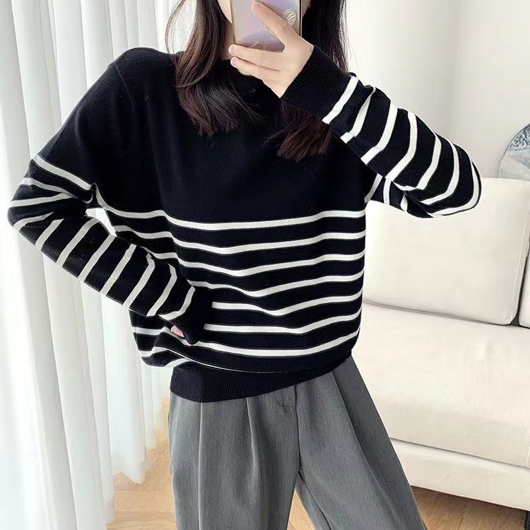 Maya Sweater Rajut Stripes - Korean Knit Long Sleeve - Atasan Wanita Import TM (51103)