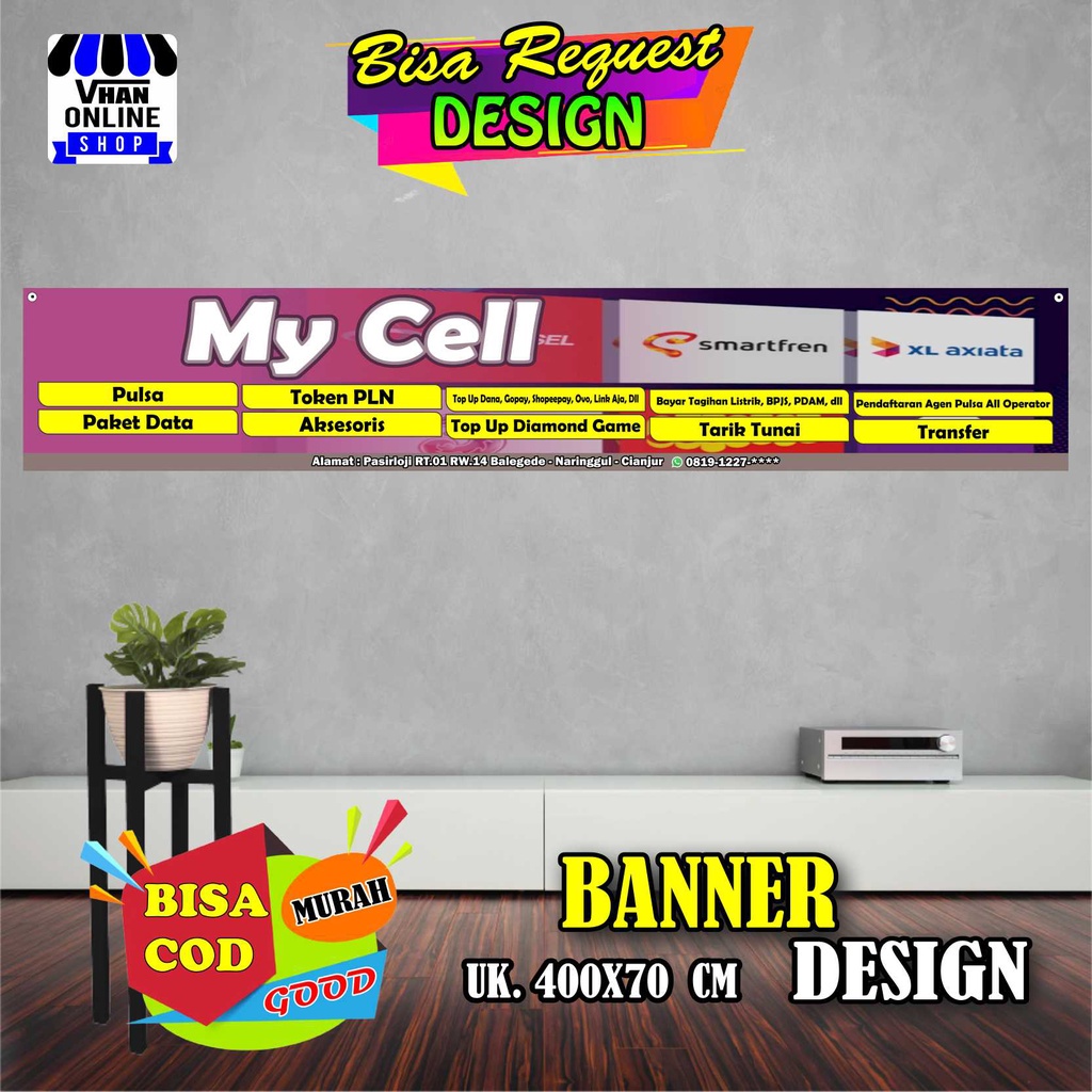 Spanduk Banner Konter pulsa, Jualan Pulsa, Keren, Bagus