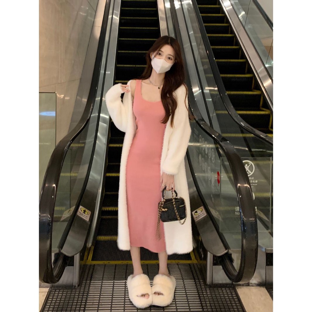 Versi korea dari sweter lilin lembut mantel wanita musim gugur pengurangan usia gaya malas longgar rajutan kardigan gaun dua setelan jas trendi