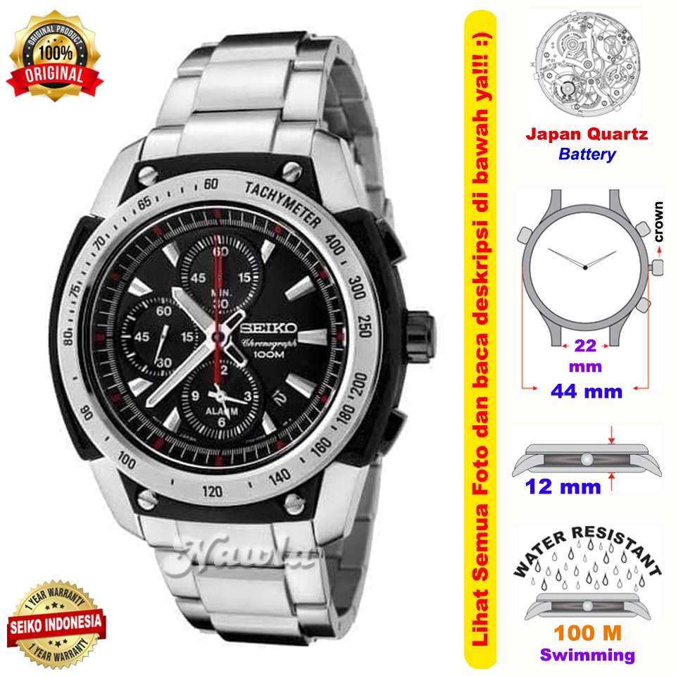 Seiko Quartz SNAD47P1 Chronograph Alarm - Jam Tangan Pria SNAD47