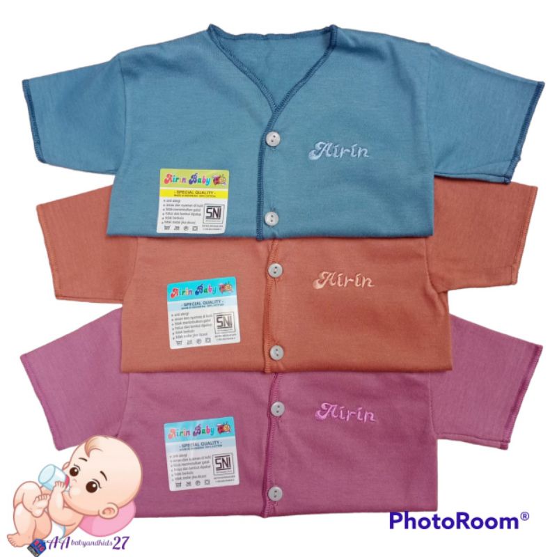 Airin 3PC Baju Bayi Lengan Pendek Polos Bordir Usia Newborn Bahan Nyaman Berkualitas