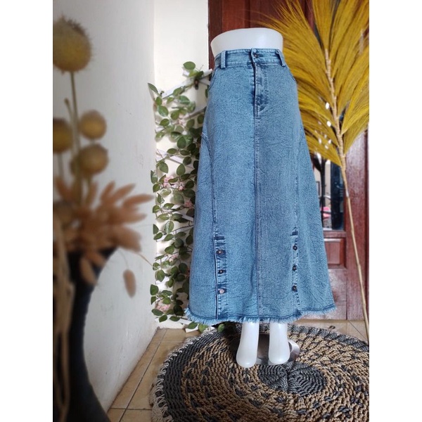Rok Jeans Streetch Panjang| Rok Jeans Span A Line