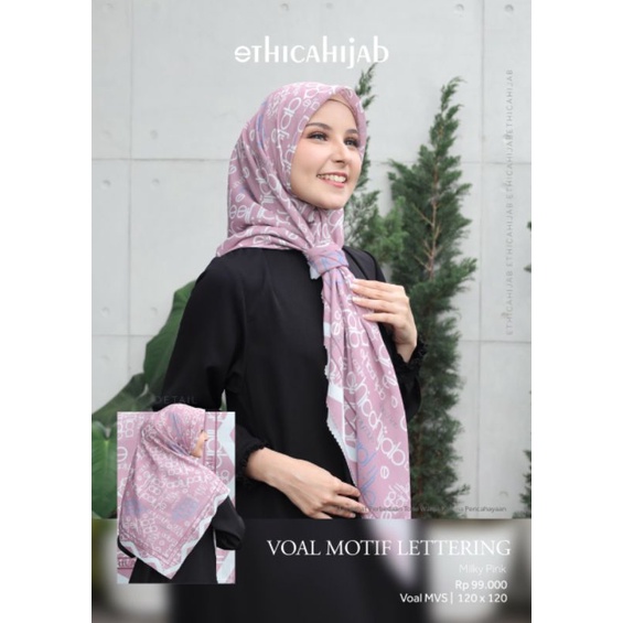 ETHICA VOAL MOTIF LETTERING HIJAB SEGIEMPAT MOTIF ORIGINAL