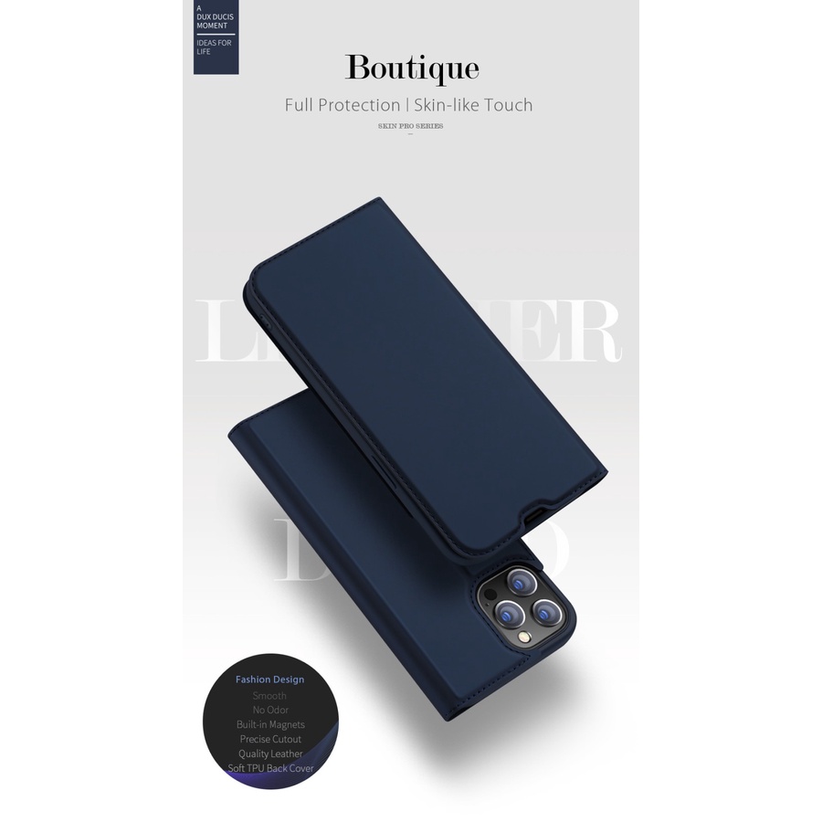 IPHONE 13 / 13 MINI / 13 PRO / 13 PRO MAX COVER DUX DUCIS SKIN PRO FLIP LEATHER SOFTCASE - IP 13, BLACK