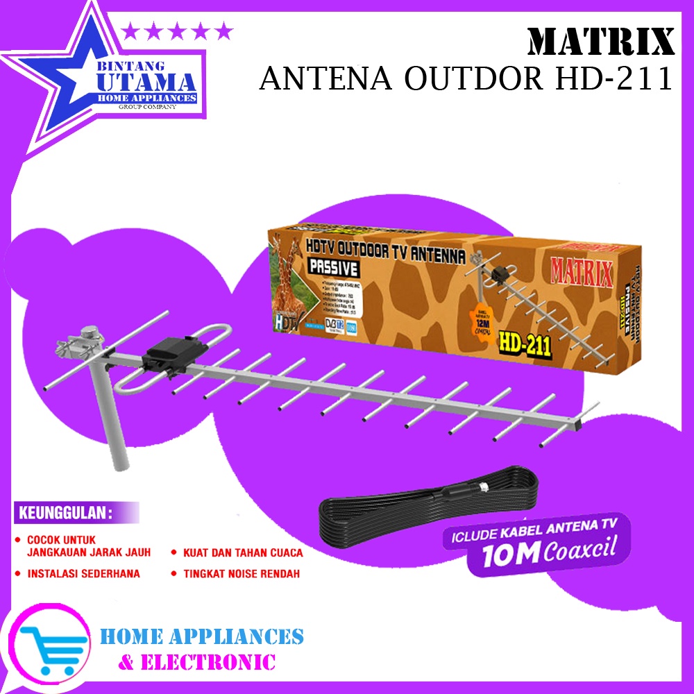 (COD) MATRIX ANTENA TV DIGITAL + BOOSTER HD211 / HD 211 / HD-211 (FREE KABEL) GARANSI RESMI