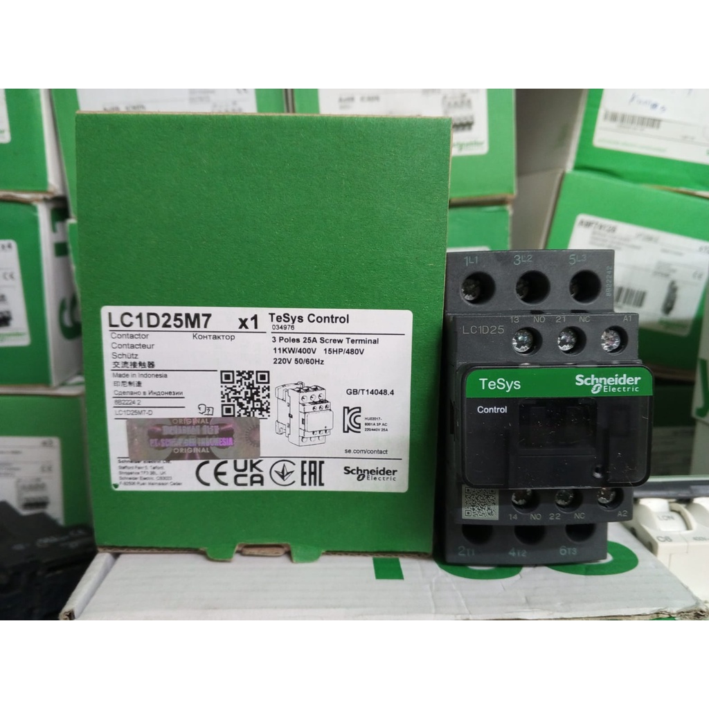 Jual LC1D25B7 Schneider Contactor LC1D25 3P 25A 24VAC 3P 40A 11KW ...