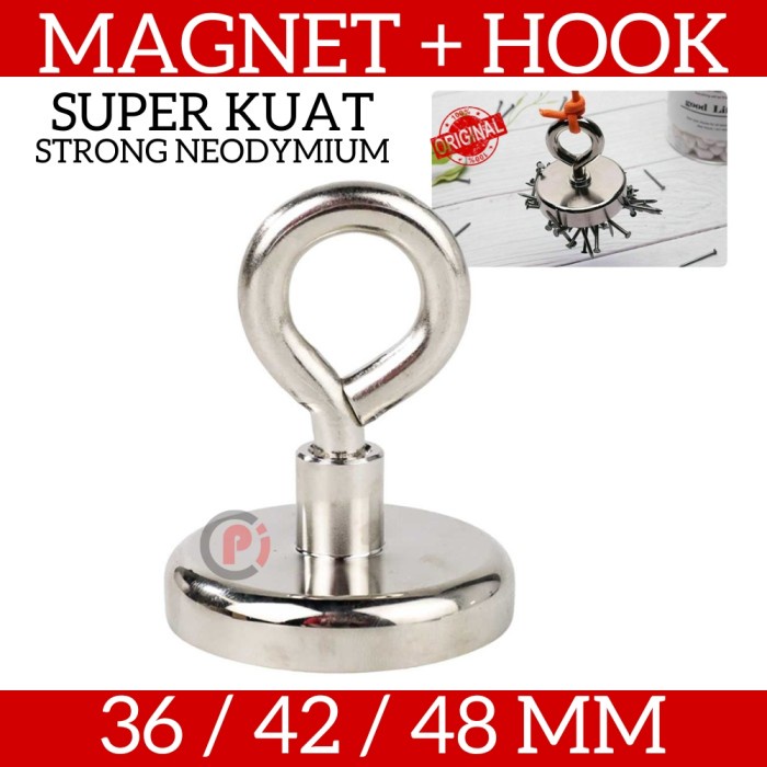 Magnet Super Kuat Strong Neodymium Plus Gantungan Hook 50 - 100 KG