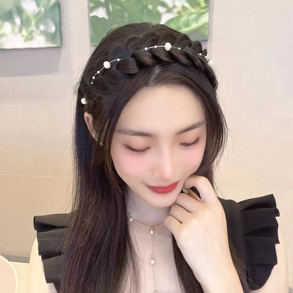Bando Rambut Model Kepang Hias Mutiara Anti slip Untuk Wanita