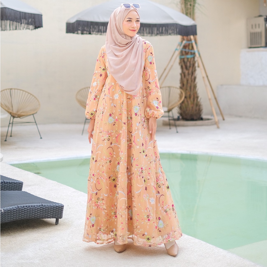 [NEW ITEM] Gamis Pesta Mewah Terbaru FLORAL FAIRYTALES DRESS Bahan Tulle Furing Elegan By Aznii