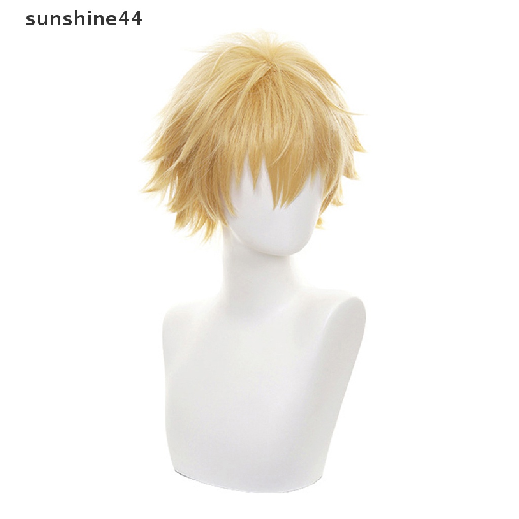 Sunshine Wig / Rambut Palsu Pria Model Pendek Warna Emas Untuk Kostum Cosplay Anime Halloween