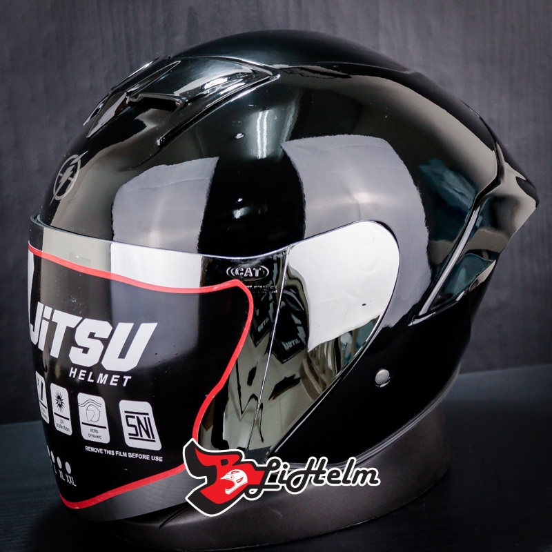Jual JITSU HELM JS1 SERIES SOLID BLACK GLOSS PREMIUM HALF FACE