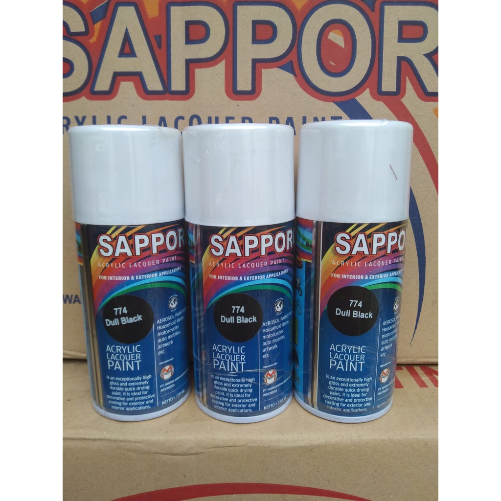 saporo acrylic lacquer paint pilok pilox cat spray sapporo 150ml saporo 774 dull black 150ml hitam doff black dof