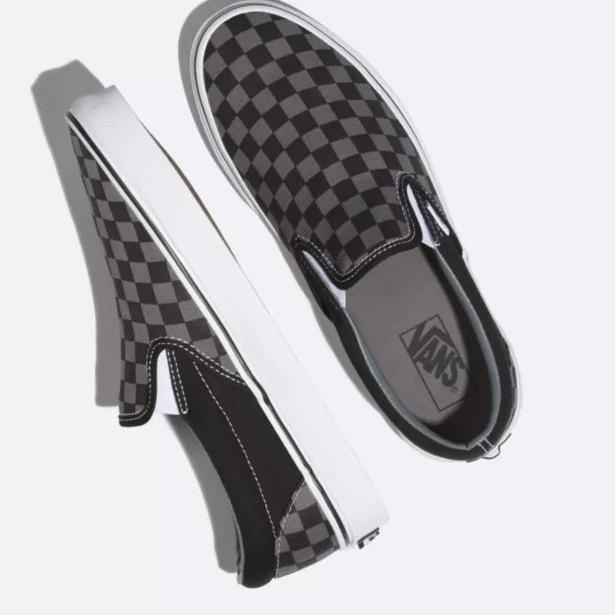 Sepatu Slip On Sepatu Casual Sepatu Pria Wanita Checkboard Hitam Abu A28R