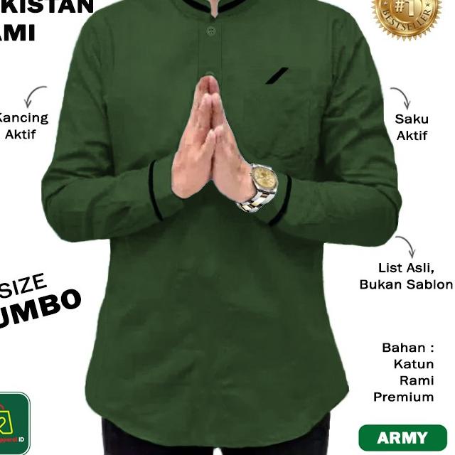 Baju Koko Pria Lengan Panjang QURTA RAJA PAKISTAN RAMI JUMBO - 27751 - Navy, M
