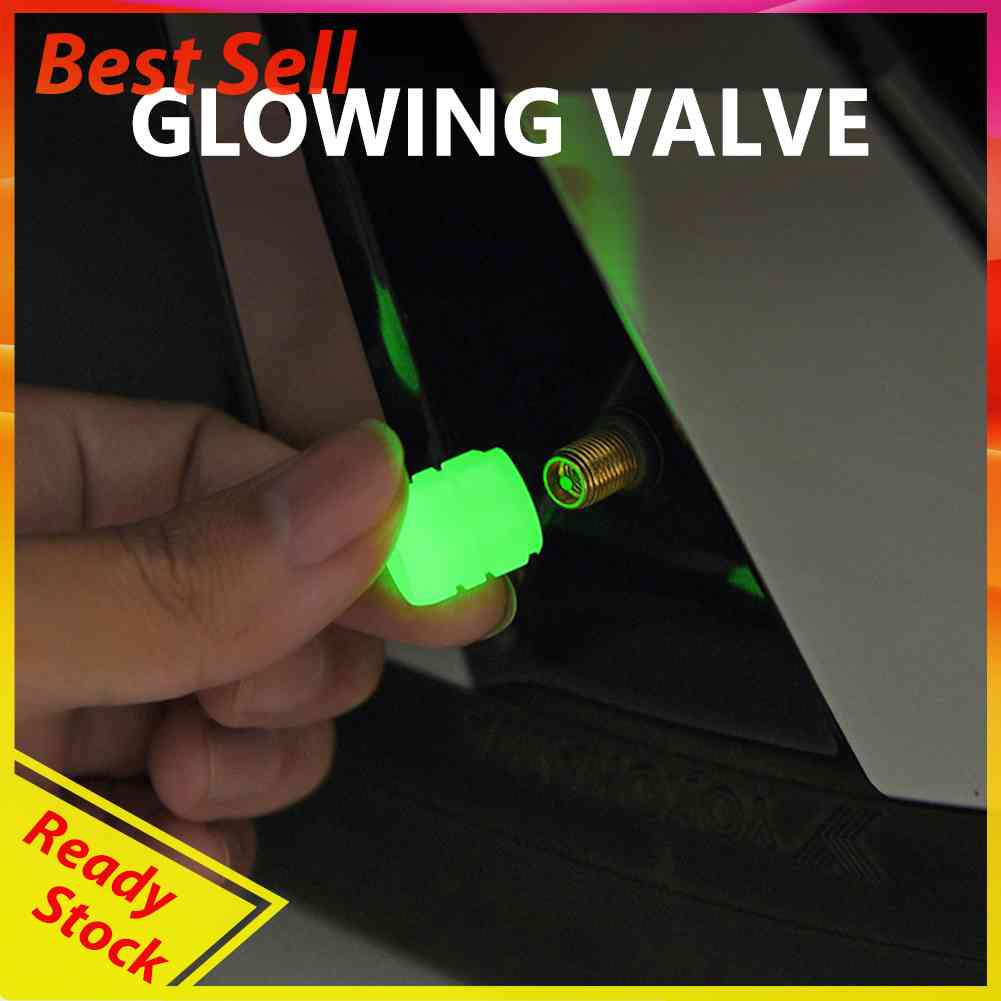 4pcs Schrader Tutup Pentil Ban Luminous Untuk Motor / Sepeda