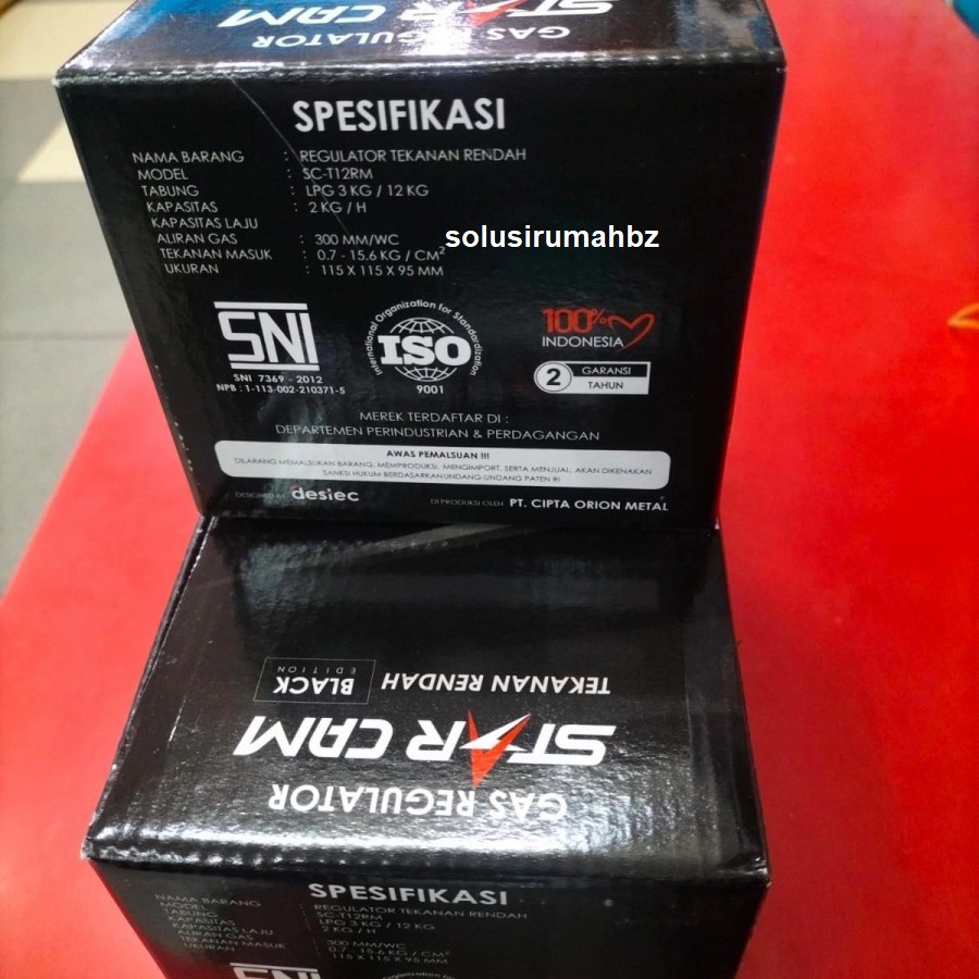 REGULATOR KOMPOR GAS STARCAM hitam low prossure tekanan rendah star STAR CAM SC-T12RM SC T12RM