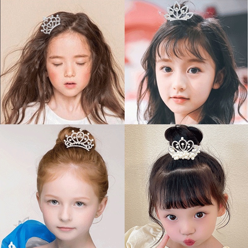 Ikat Rambut Bahan Karet Aksen Mahkota Mutiara Gaya Korea Untuk Anak Perempuan