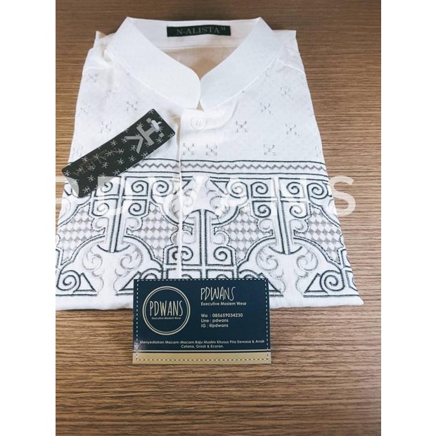 Baju Koko Lengan Panjang Putih Tulang Kemeja Koko Bordir ALSPJG20 - Putih Tulang, M