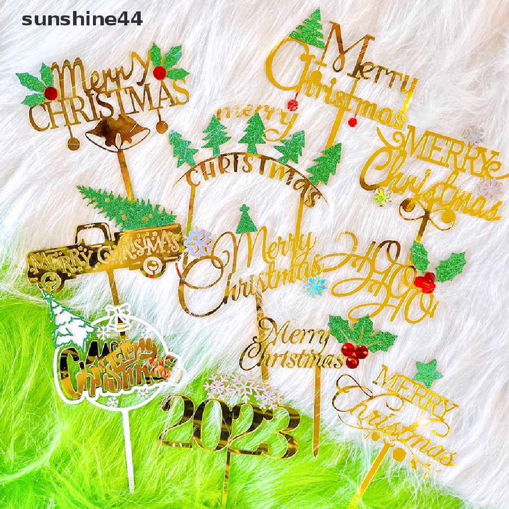 Sunshine 1Pc Topper Kue Desain Merry Christmas Bahan Akrilik Untuk Dekorasi