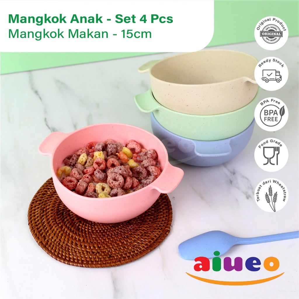 AIUEO Mangkok Anak Sereal 15cm Wheat Straw Mangkuk Makan Wheatstraw Microwave Warna Warni Aesthetic Estetik Plastik