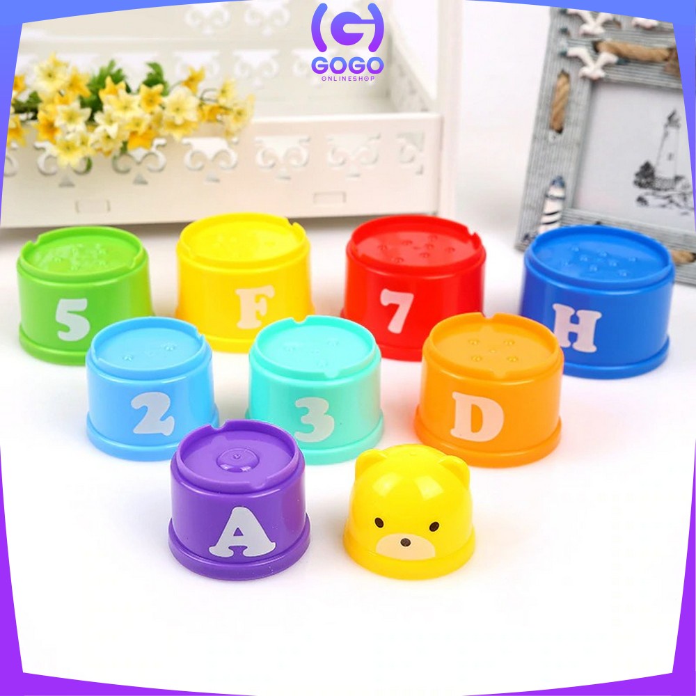 GOGO-M21 Mainan Anak Stacking Cup / Mainan Susun Gelas 9PCS Mainan Edukasi Bayi Angka Dan Alfabet