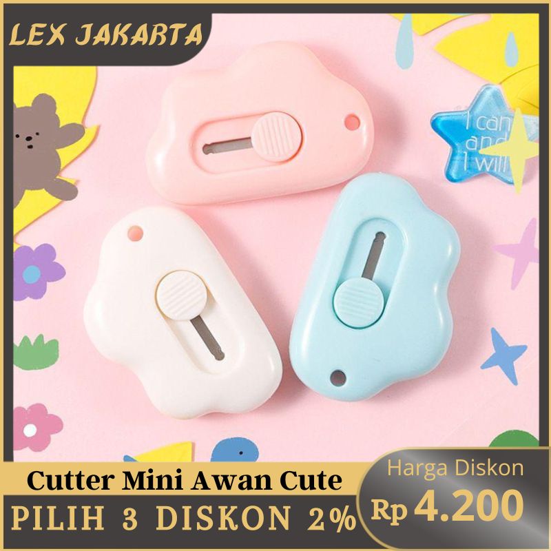 LEXJAKARTA  Cutter Mini Karakter Awan/  Pisau Pemotong Kertas Mini Portable / Mini Cutter Untuk Alat Tulis Kantor / Pisau Silet