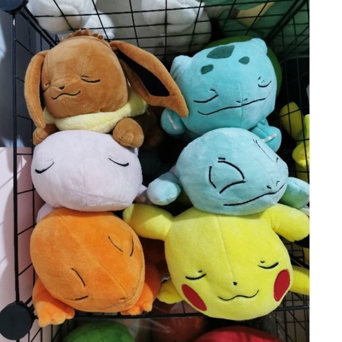 Boneka Pokemon Tidur Merem Original Nintendo - Eve Pikachu Bulbasaur Charmander Squirtle Mew