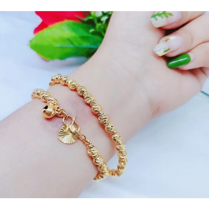 Gelang Titanium Biji Bola Lapis Emas 24k D001/D002 (Harga 1 pcs)