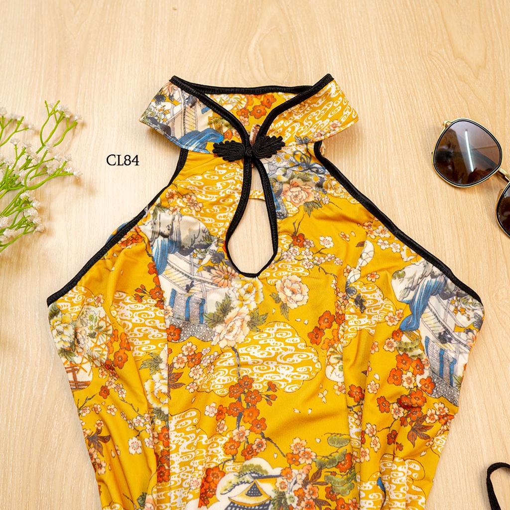 [PRODUCT NEW] COSTUME LINGERIE SEXY KOSTUM CHEONGSAM MOTIF SEKSI KUNING BUNGA CL84