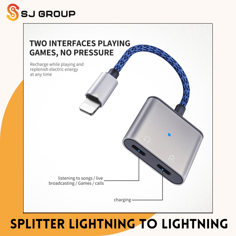 Splitter Lightning to Lightning 2 in 1 Converter Audio Charger Adaptor On Mic
