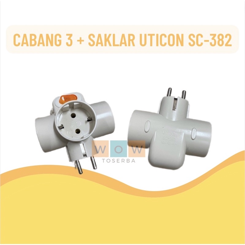 Cabang 3 Arde + Saklar Uticon SC-382 / Steker T Arde / Cok Cabang 3 SNI + Saklar