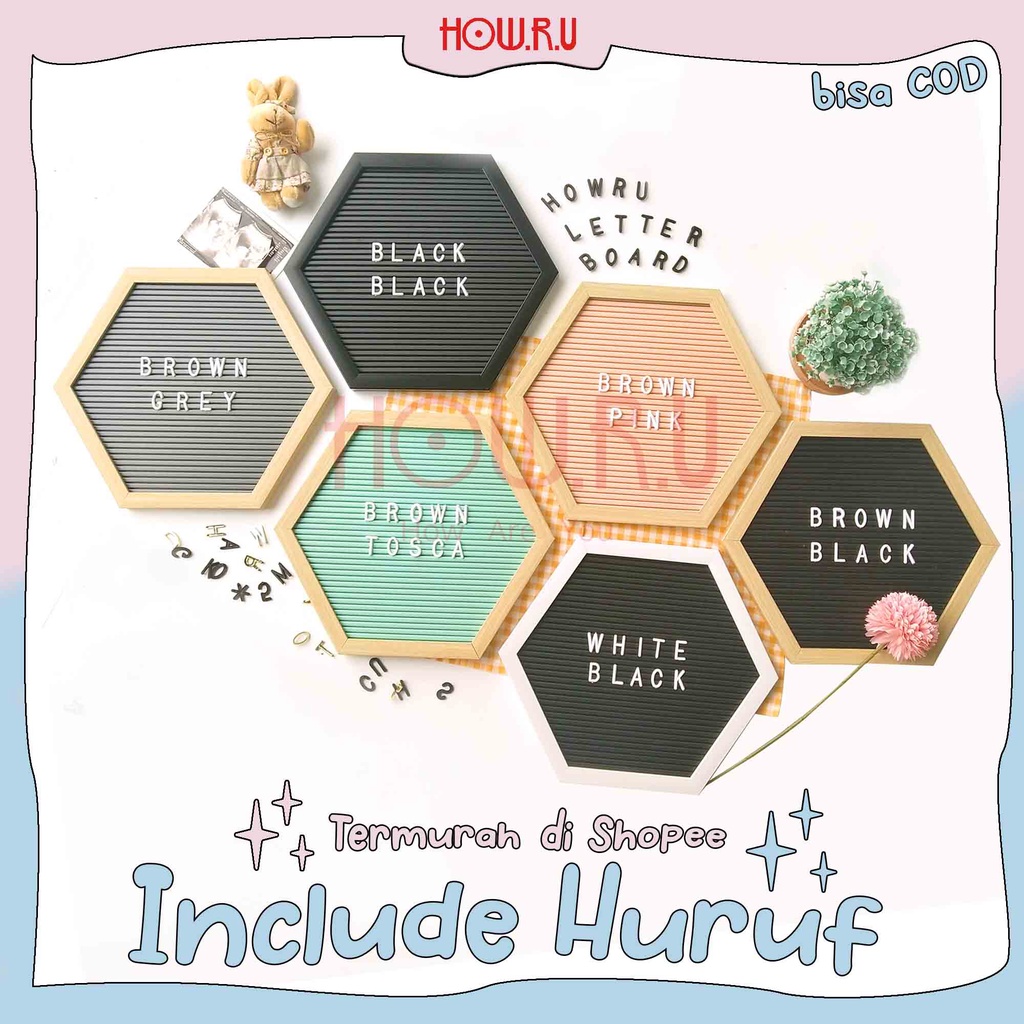 HOW.R.U | Letter Board 28x25 cm Papan Nama Baby Hexagonal Newborn Viral sudah termasuk Huruf