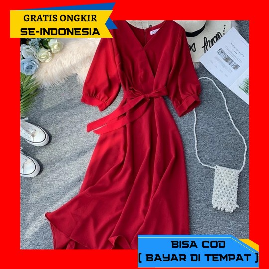 Baju Dress Wanita Natal Trandy Terbaru 2021 Model Kekinian Dress Lenga Dress Batik Modern / Dress Ba