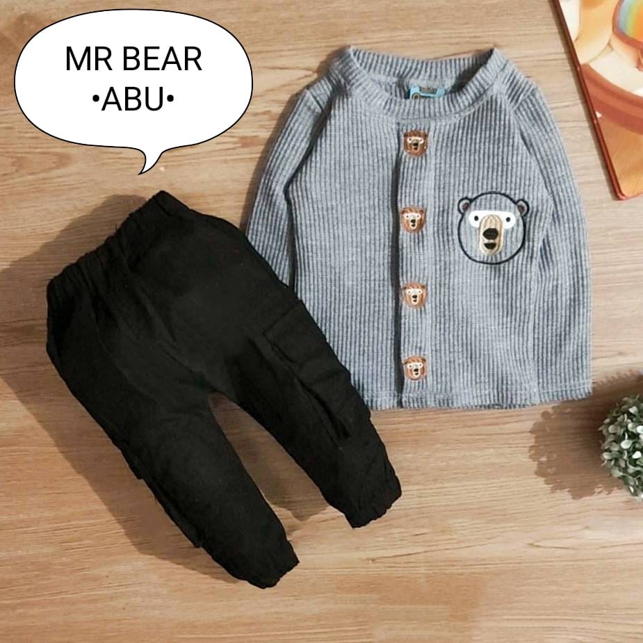 Setelan Anak Laki-Laki / Baju Bayi Cowok Model Sweater Tangan Panjang Celana Panjang Motif Mr Bear Usia 6 Bulan-3 Tahun