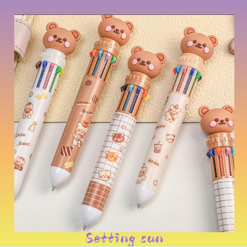 1pc Pulpen Mekanik 10 Warna Warni Rectractable Pen Color Motif Kartun Lucu Bear Grid Kotak Aesthetic Bolpoin Alat Tulis Sekolah TN