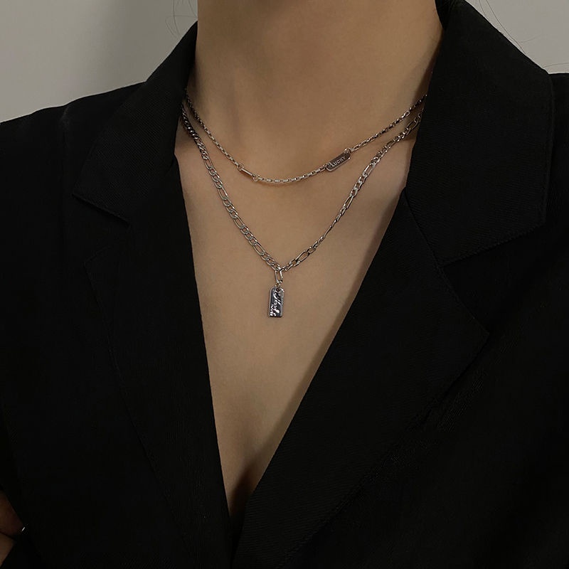 925 sterling silver desain retro double-layer kalung 2021 baru wanita musim panas semua pertandingan temperamen sederhana ins rantai tulang selangka