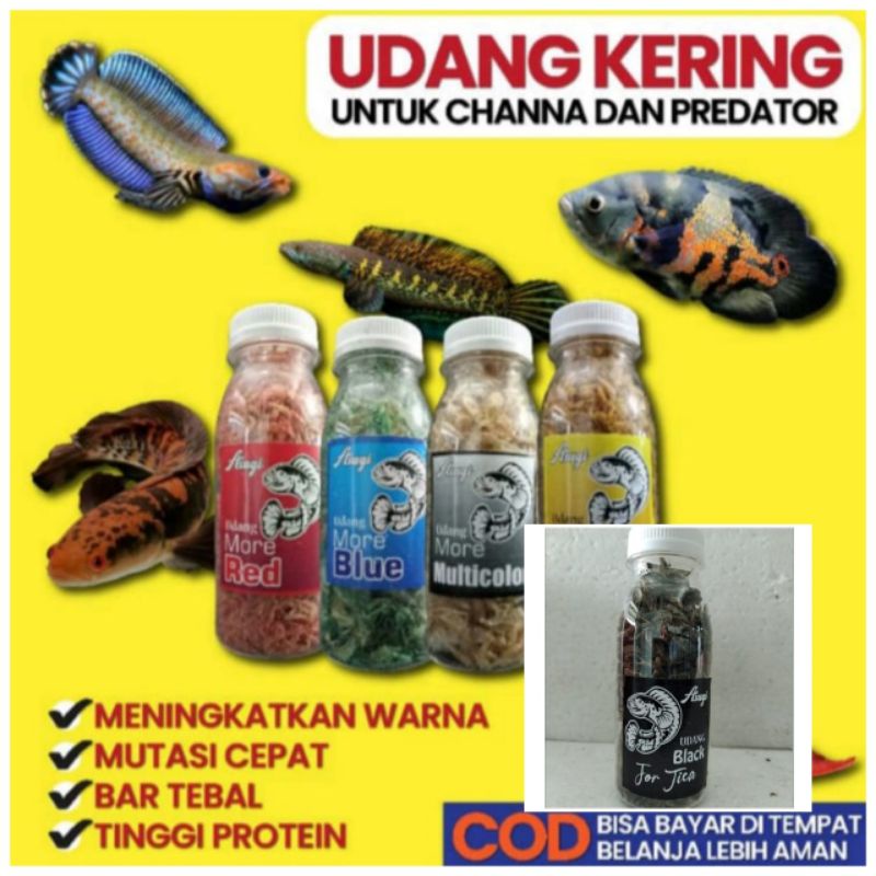 udang kering asagi udang kering carophyll / shrimp kering super red yellow blue black isi 21 g 100 m