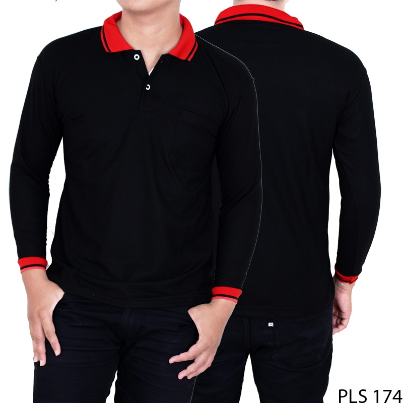 Kaos Pria Polos Kerah Lengan Panjang PLS 51