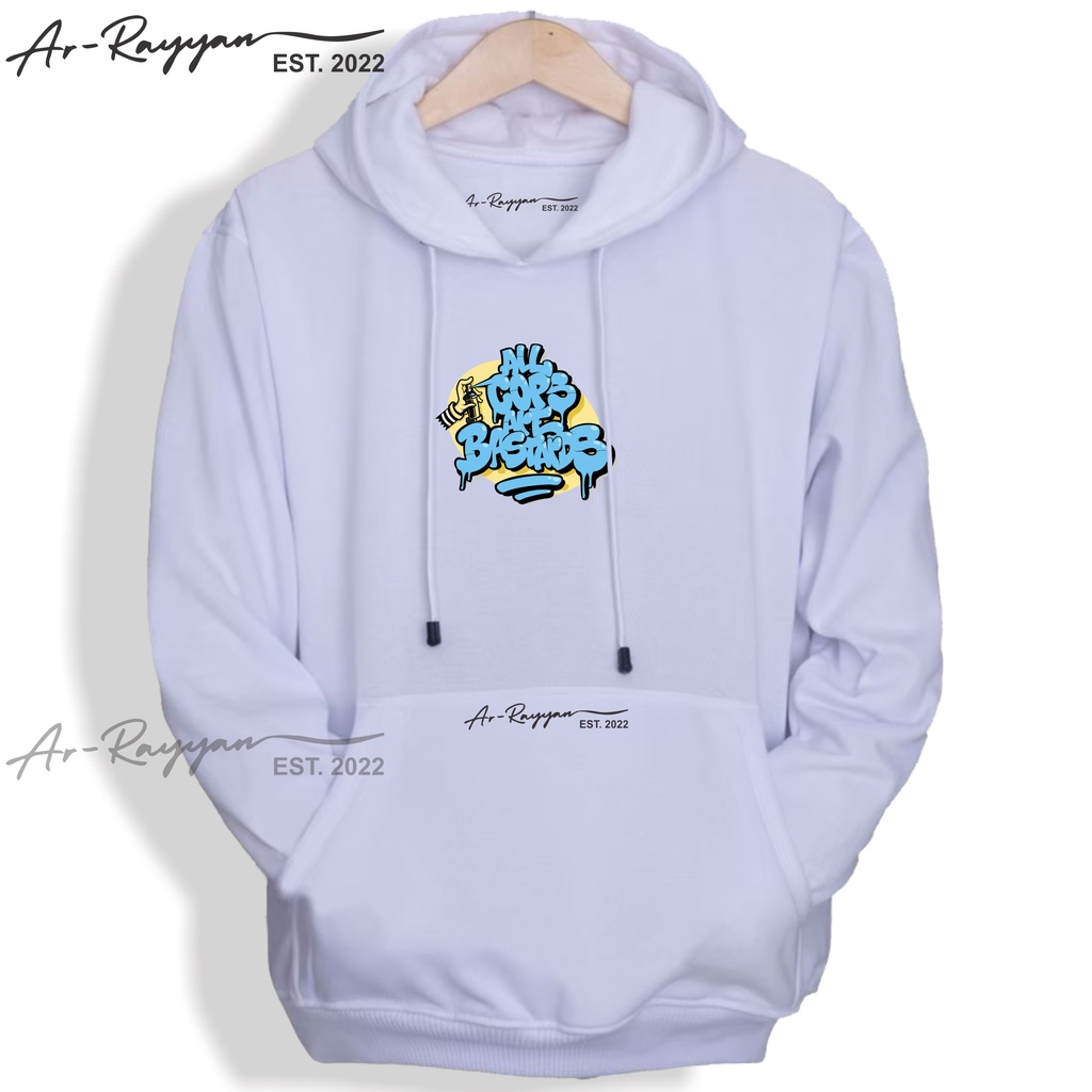 Ar-Rayyan - Hoodie Anime Oversize Pria Sablon ACAB Graffity Warna Putih / White Sweater Hoodie Pria 