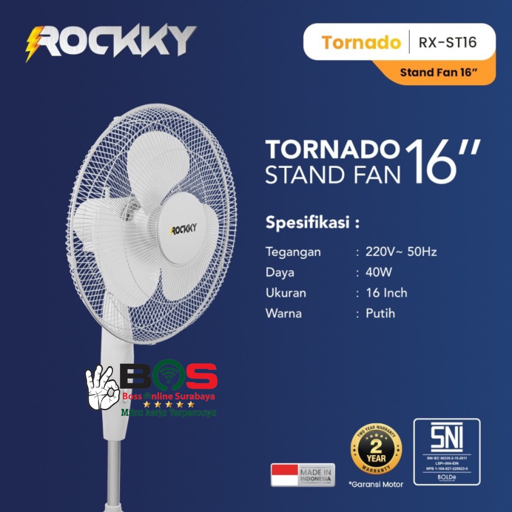 Kipas Angin Kaki Silang Rockky 16 Inch Stand Fan Tornado Rocky RX-ST16 Stand Fan Rockky