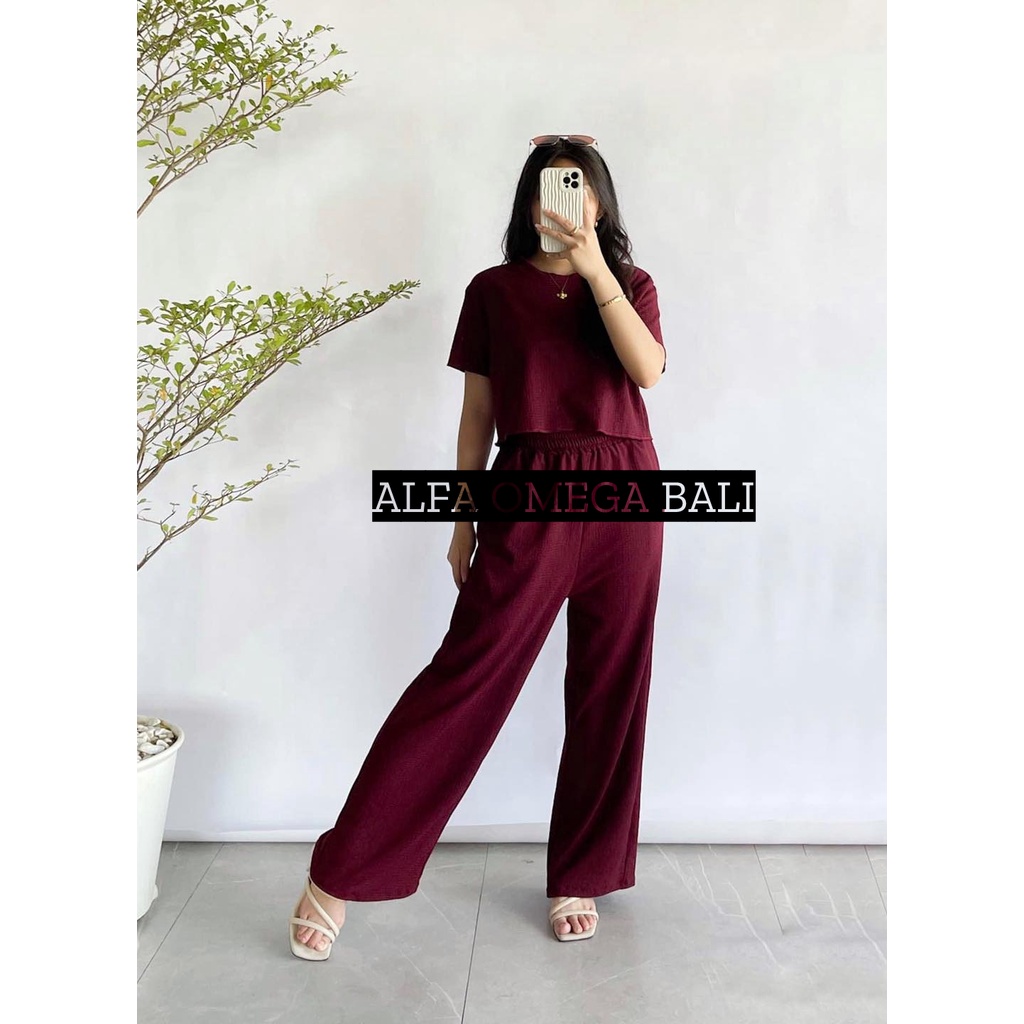 ALFA Setelan Wanita Airflow Crop Top Celana Panjang Highwaist