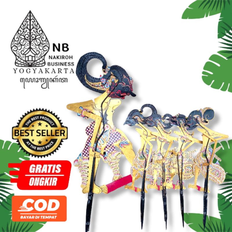 NAKIROHBUSINESS Wayang Kulit Asli Pandawa Lima Gapit Sungu Prodo Emas Ukuran Standar Dalang