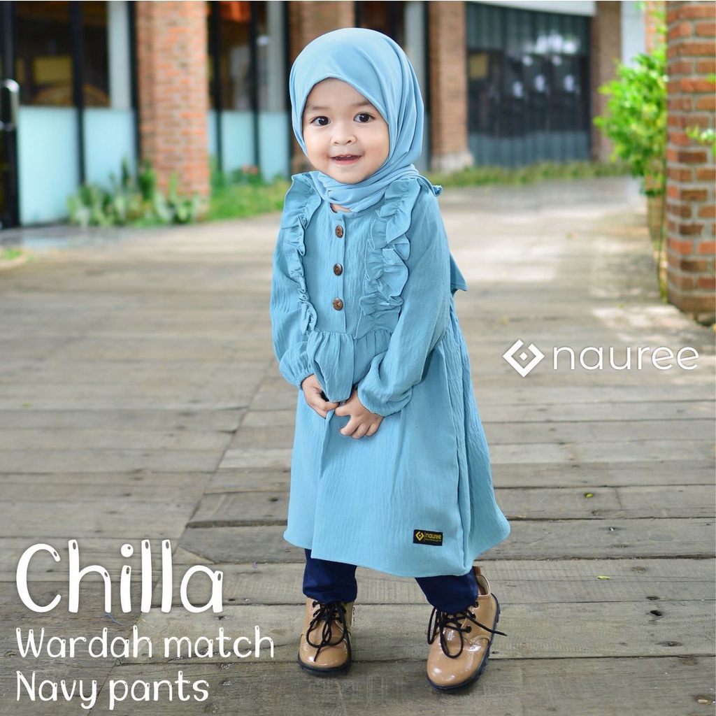 Nauree - Chilla Dress Anak Perempuan Bahan Rayon Crinckle Ukuran S M L Tidak Menerawang Tekstur Licin Halus Lembut Untuk Umur 1 2 3 4 5 6 Tahun Lengan Panjang Soft Premium Lembut Adem Dingin Nyaman