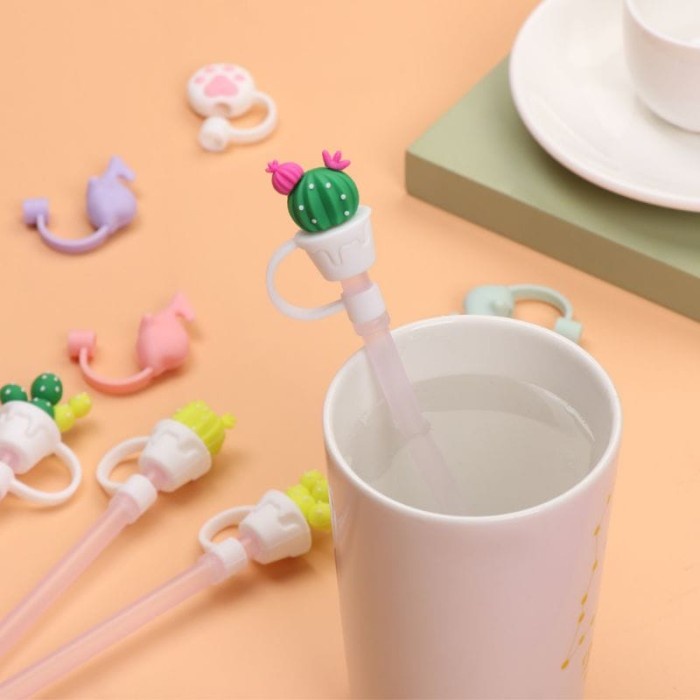 Penutup Sedotan Anti Debu H405 Penutup Sedotan Motif Karakter Lucu imut