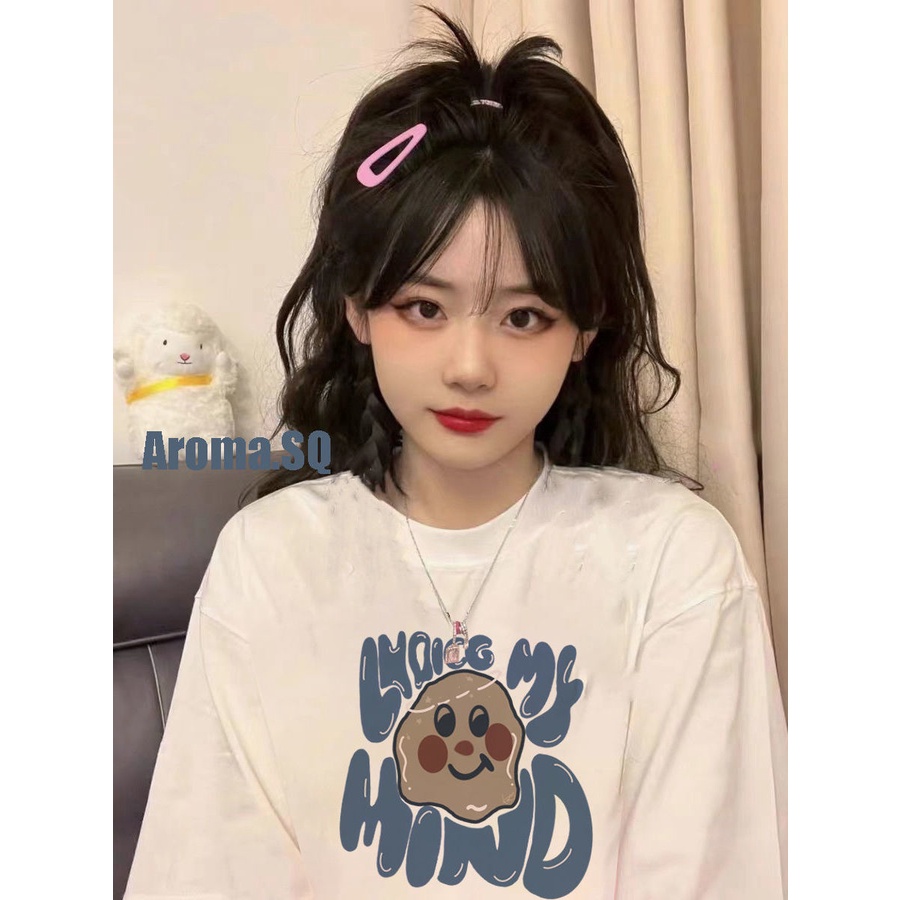 Red 100% katun lengan pendek t-shirt wanita in pasang longgar Harajuku bm gaya rasa desain ceruk gadis manis top baru musim panas