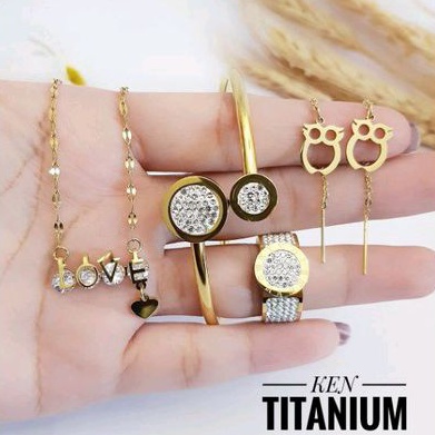 Set Perhiasan Titanium Gold Anting Oleh 1117c