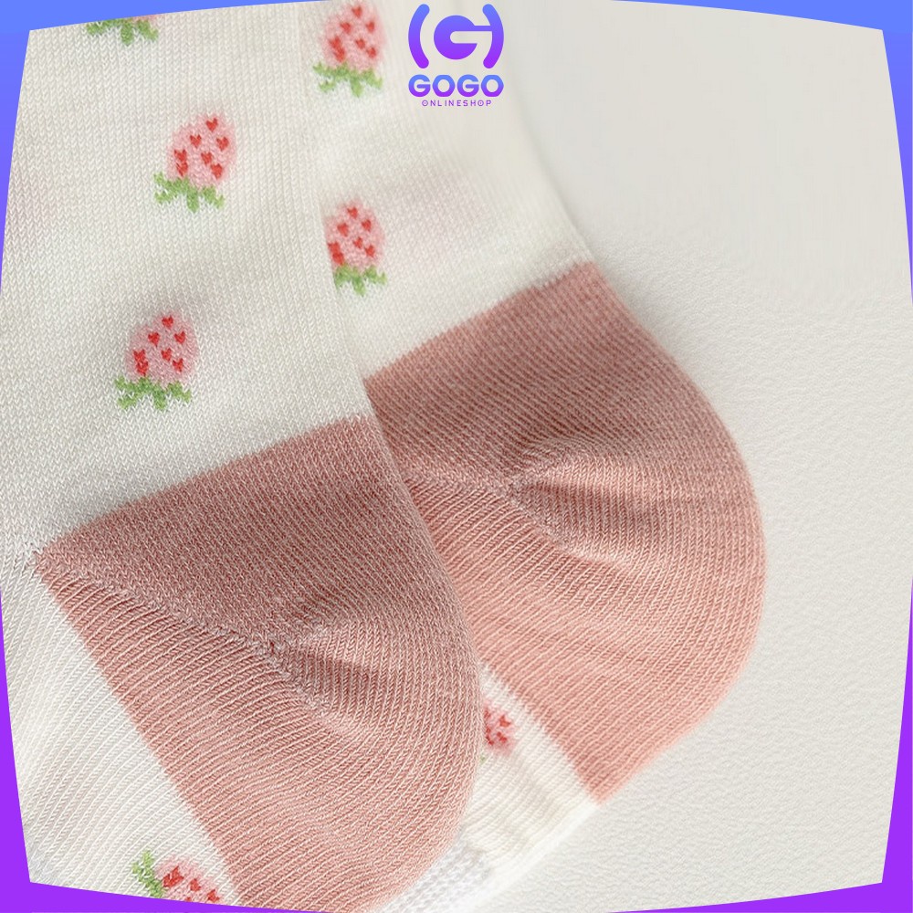 GOGO-P189 Kaos Kaki Wanita Motif Stroberi Bunga Fashion Korea / Kaus Kaki Pendek Semata Kaki Wanita / Strawberry Ankle Sock Korean Style