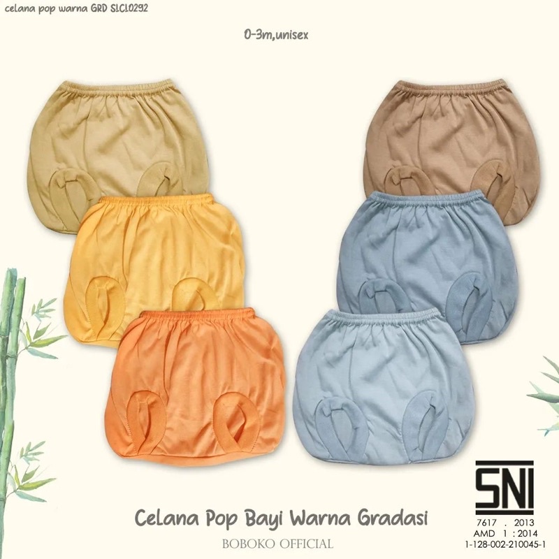 (6pcs) celana pop kodok bulat bayi BOBOKO warna pastel 0-6 bulan